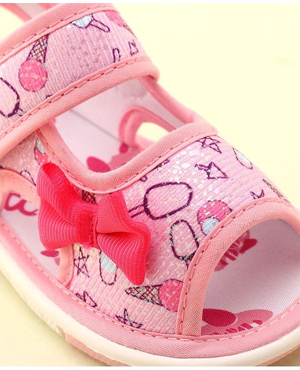 Cute Walk by Babyhug Slip On Musical Sandals with Velcro Closure & Stars Print - Pink