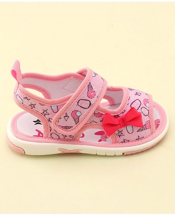 Cute Walk by Babyhug Slip On Musical Sandals with Velcro Closure & Stars Print - Pink