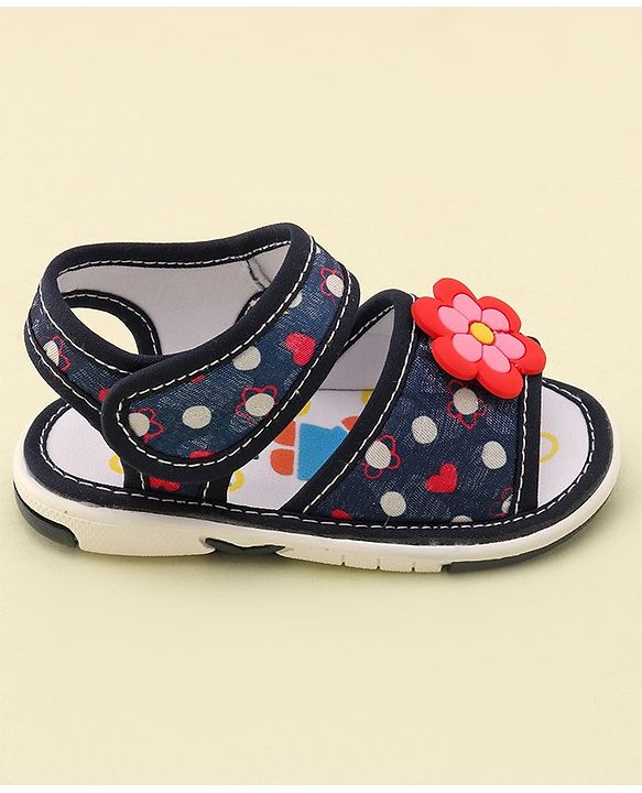Cute Walk by Babyhug Velcro Closure Musical Sandals With Floral Applique- Blue