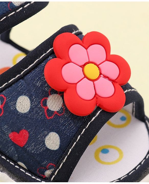 Cute Walk by Babyhug Velcro Closure Musical Sandals With Floral Applique- Blue