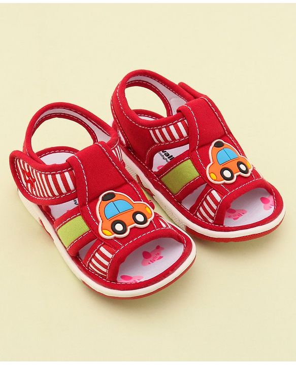Cute Walk by Babyhug Musical Sandals with Velcro Closure & Car Applique - Red