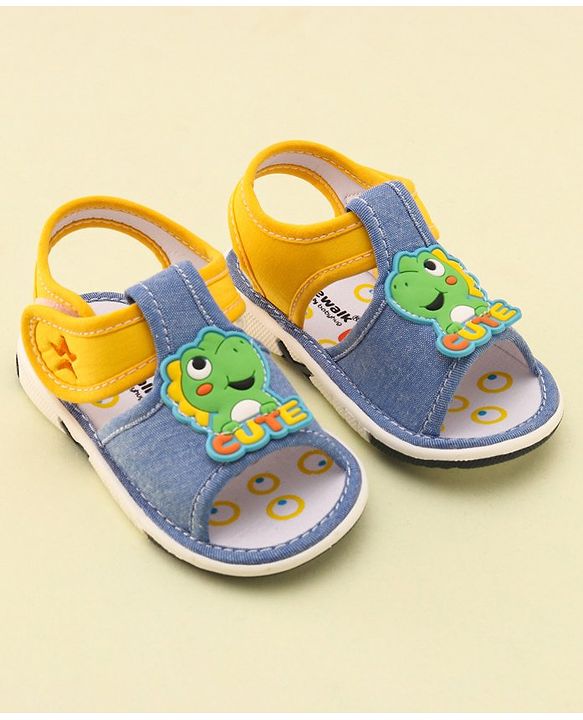 Cute Walk by Babyhug Slip On Musical Musical Sandals with Dino Applique & Velcro Closure - Denim