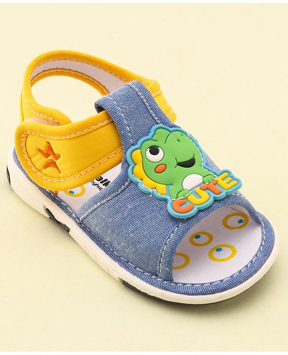 Cute Walk by Babyhug Slip On Musical Musical Sandals with Dino Applique & Velcro Closure - Denim
