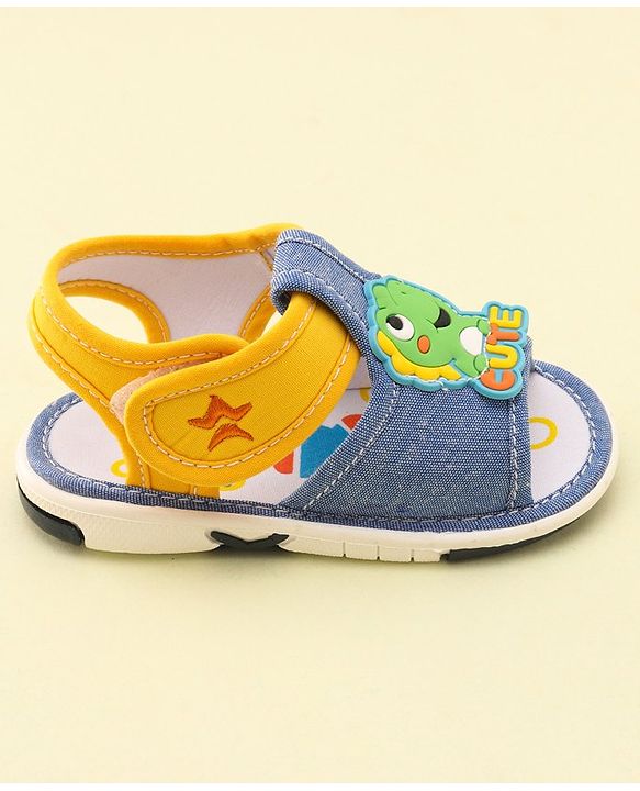 Cute Walk by Babyhug Slip On Musical Musical Sandals with Dino Applique & Velcro Closure - Denim