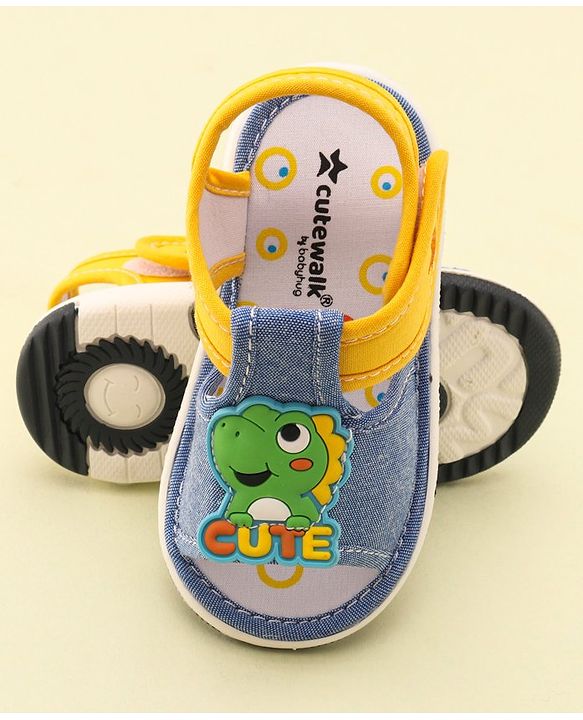 Cute Walk by Babyhug Slip On Musical Musical Sandals with Dino Applique & Velcro Closure - Denim