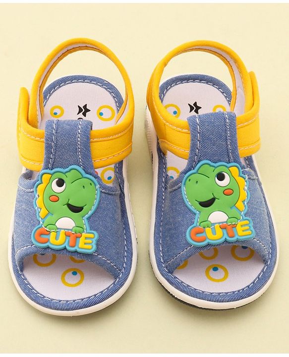 Cute Walk by Babyhug Slip On Musical Musical Sandals with Dino Applique & Velcro Closure - Denim