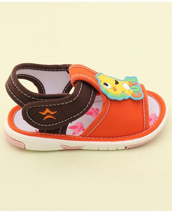 Cute Walk by Babyhug Slip On Musical Sandals with Dino Applique & Velcro Closure - Orange