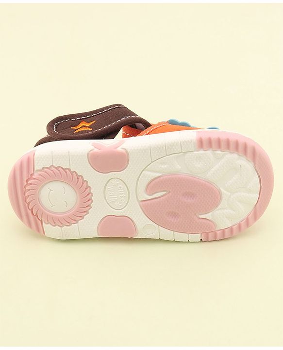 Cute Walk by Babyhug Slip On Musical Sandals with Dino Applique & Velcro Closure - Orange