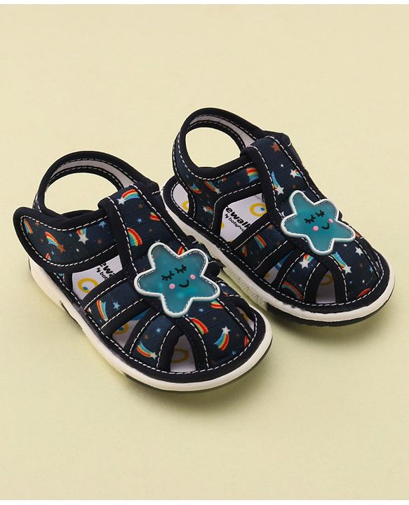 Cute Walk by Babyhug Musical Sandals with Velcro Closure & Star Applique - Navy