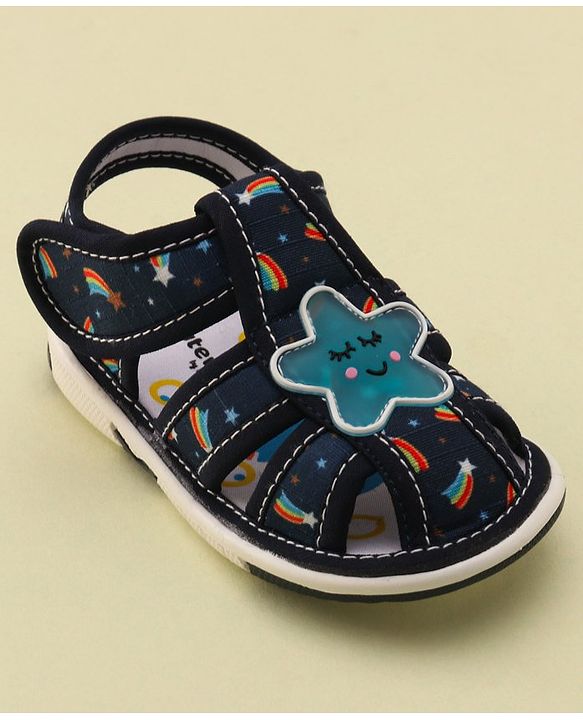 Cute Walk by Babyhug Musical Sandals with Velcro Closure & Star Applique - Navy