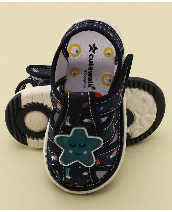 Cute Walk by Babyhug Musical Sandals with Velcro Closure & Star Applique - Navy