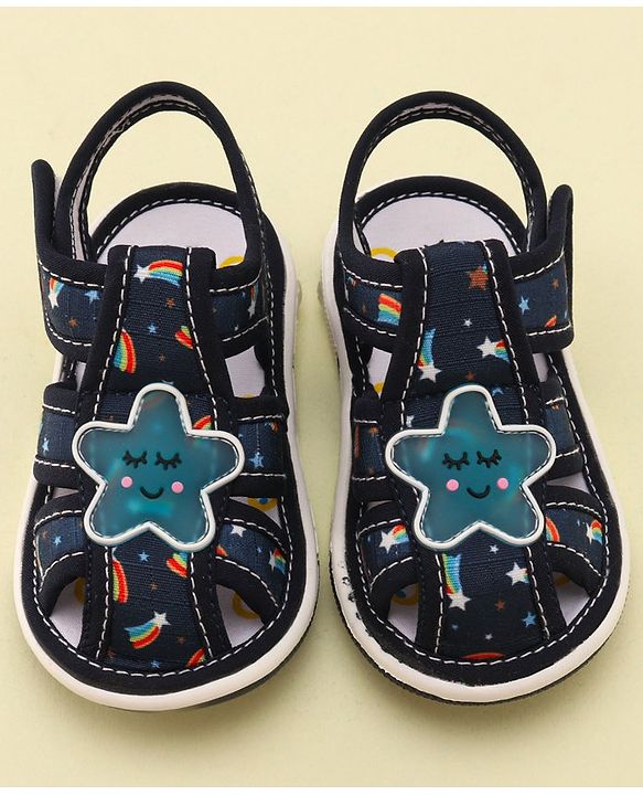 Cute Walk by Babyhug Musical Sandals with Velcro Closure & Star Applique - Navy