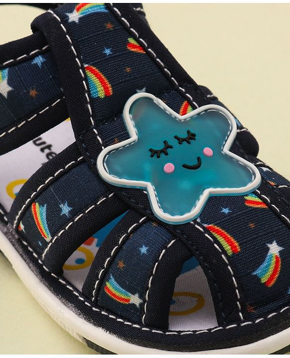Cute Walk by Babyhug Musical Sandals with Velcro Closure & Star Applique - Navy