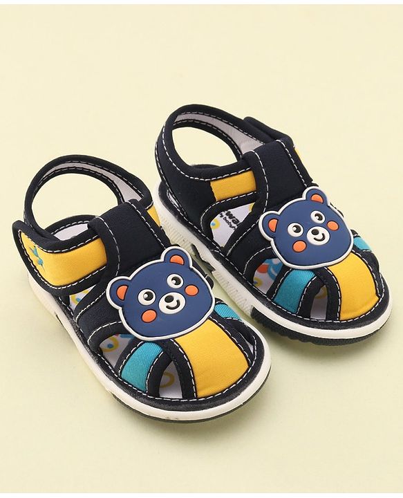 Cute Walk by Babyhug Velcro Closure Musical Sandals With Teddy Patch-Blue