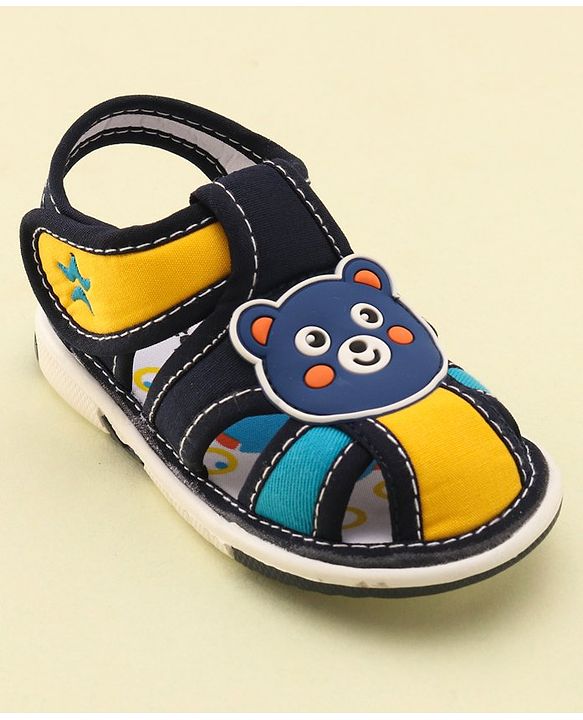 Cute Walk by Babyhug Velcro Closure Musical Sandals With Teddy Patch-Blue
