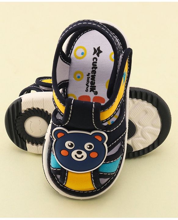 Cute Walk by Babyhug Velcro Closure Musical Sandals With Teddy Patch-Blue