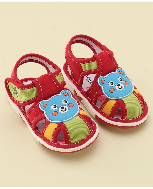 Cute Walk by Babyhug Slip On Musical Sandals with Velcro Closure & Teddy Patch - Red
