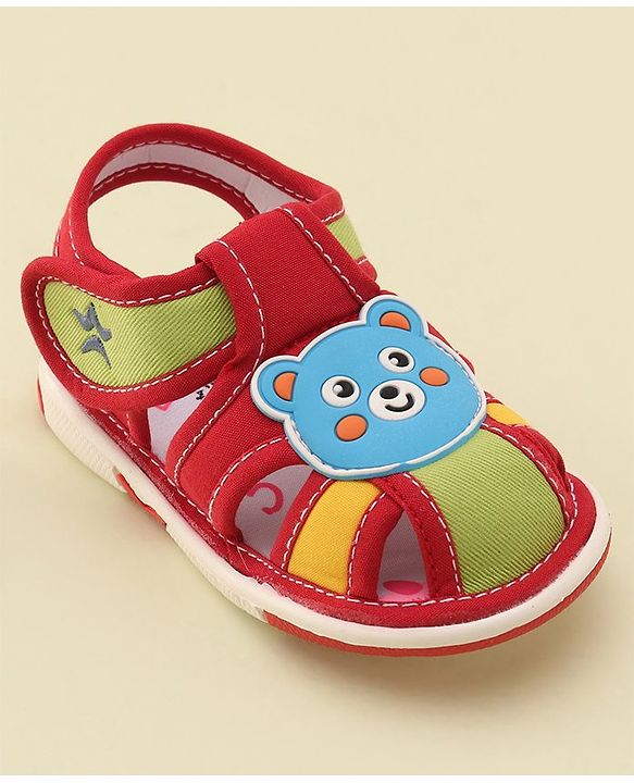 Cute Walk by Babyhug Slip On Musical Sandals with Velcro Closure & Teddy Patch - Red