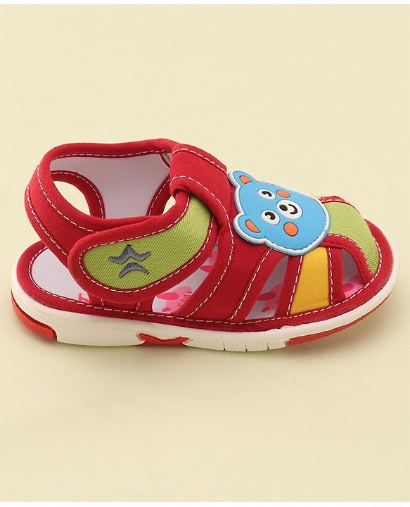 Cute Walk by Babyhug Slip On Musical Sandals with Velcro Closure & Teddy Patch - Red