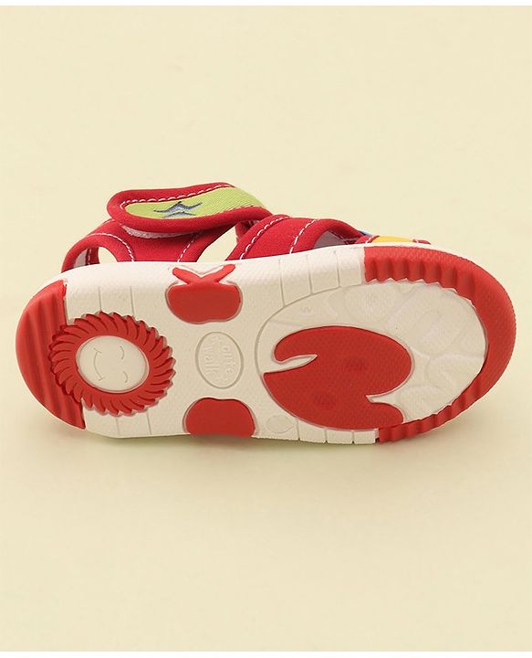 Cute Walk by Babyhug Slip On Musical Sandals with Velcro Closure & Teddy Patch - Red