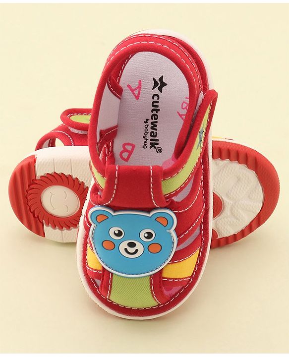 Cute Walk by Babyhug Slip On Musical Sandals with Velcro Closure & Teddy Patch - Red