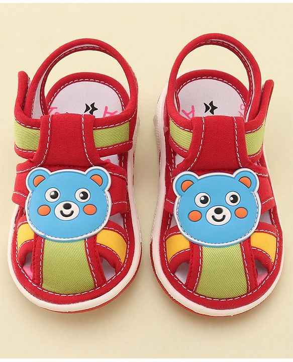 Cute Walk by Babyhug Slip On Musical Sandals with Velcro Closure & Teddy Patch - Red