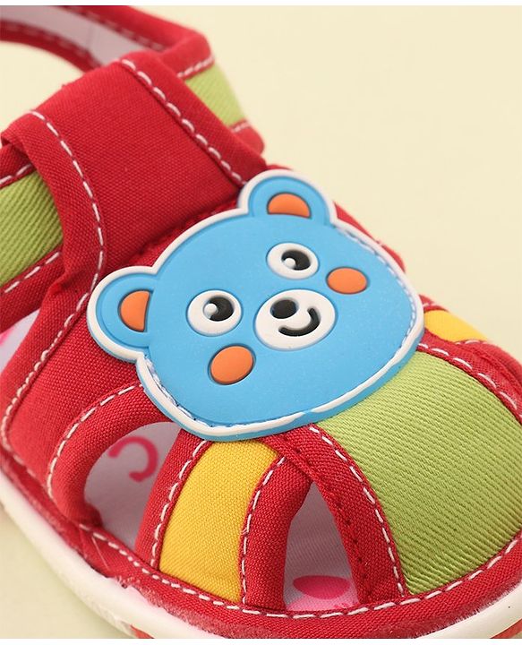 Cute Walk by Babyhug Slip On Musical Sandals with Velcro Closure & Teddy Patch - Red