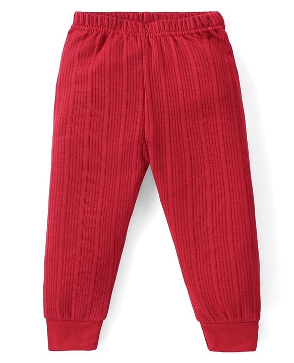 Babyhug Full Length Solid Color Thermal Pant - Red