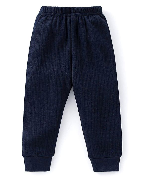 Babyhug Full Length Solid Color Thermal Pant- Navy Blue
