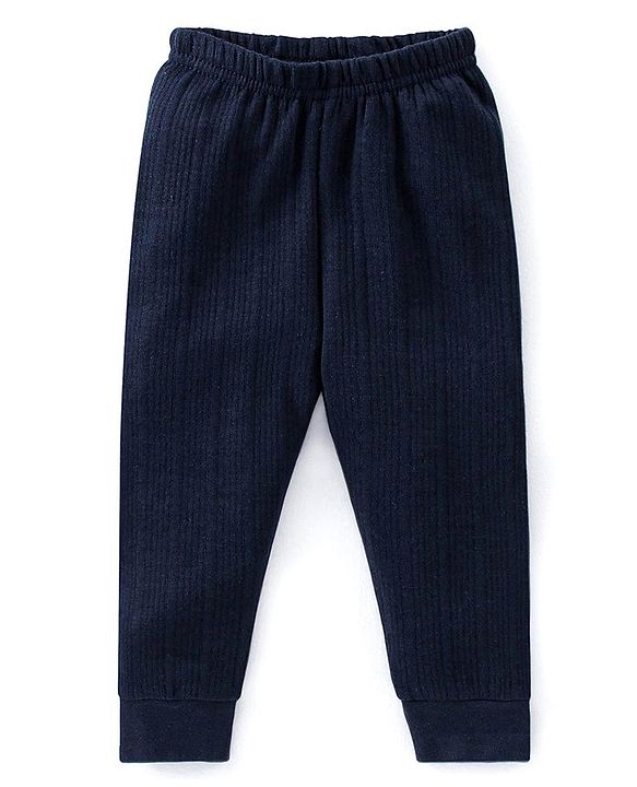 Babyhug Full Length Solid Color Thermal Pant- Navy Blue