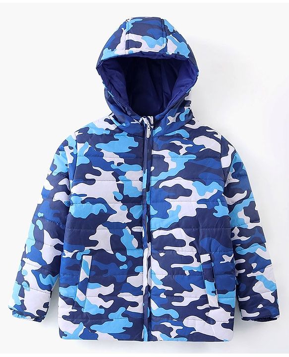 Pine Kids Full Sleeves Front Open Hoodie with Camouflage Print & Pockets - Multicolour