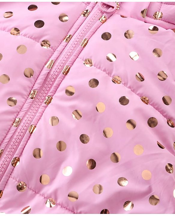 Pine Kids Sleeveless Padded Hooded Jacket with Foil Polka Dots Print - Baby Pink