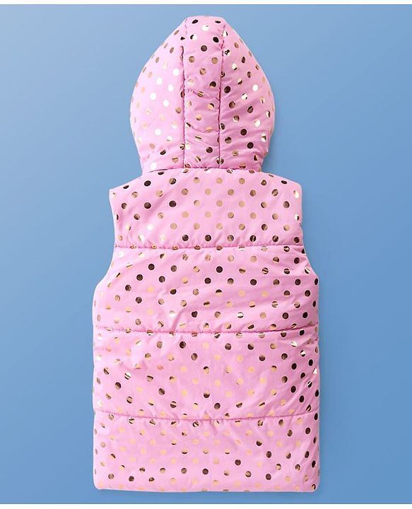 Pine Kids Sleeveless Padded Hooded Jacket with Foil Polka Dots Print - Baby Pink