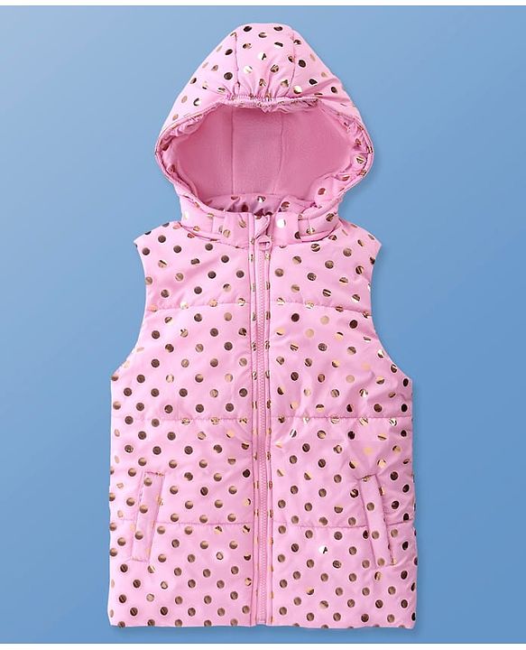 Pine Kids Sleeveless Padded Hooded Jacket with Foil Polka Dots Print - Baby Pink