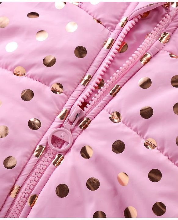 Pine Kids Sleeveless Padded Hooded Jacket with Foil Polka Dots Print - Baby Pink