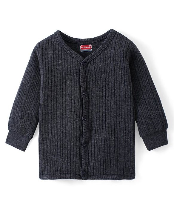 Babyhug Full Sleeves Front Open Solid Thermal Vest - Dark Grey