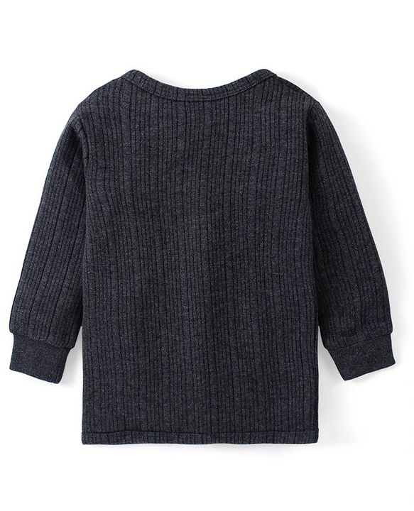 Babyhug Full Sleeves Front Open Solid Thermal Vest - Dark Grey