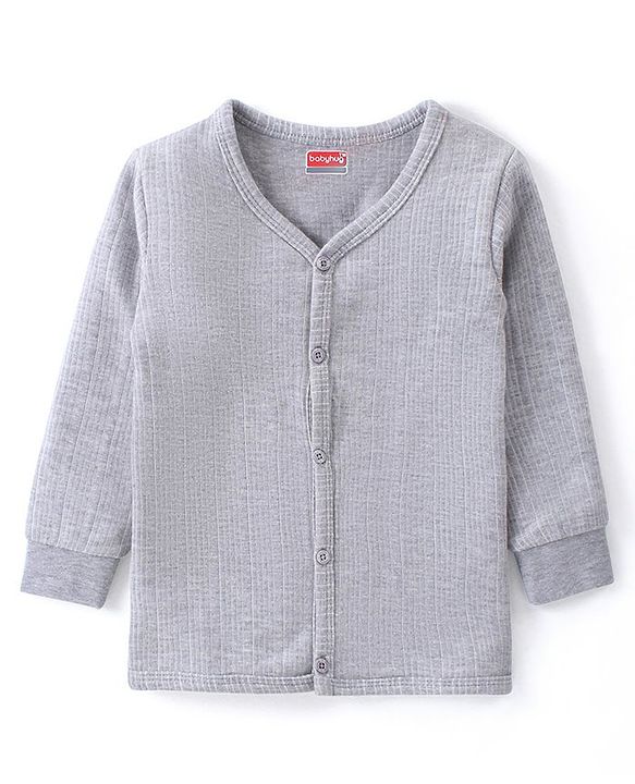Babyhug Full Sleeves Solid Colour Front Open Thermal Vest - Light Grey