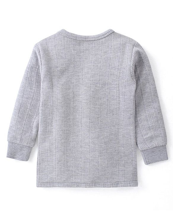 Babyhug Full Sleeves Solid Colour Front Open Thermal Vest - Light Grey