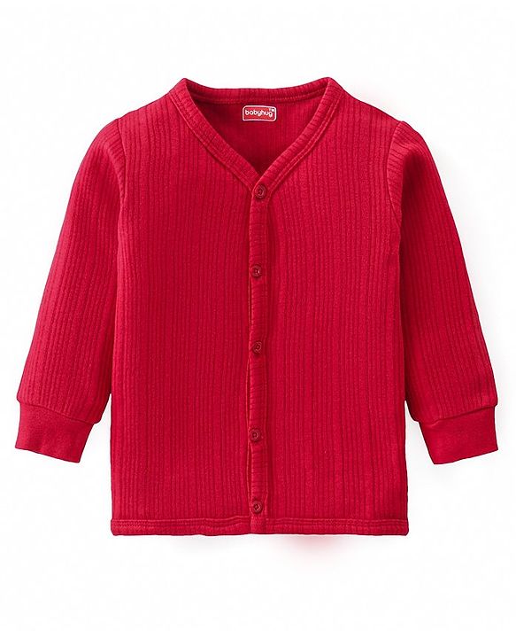 Babyhug Full Sleeves Solid Colour Front Open Thermal Vest - Red