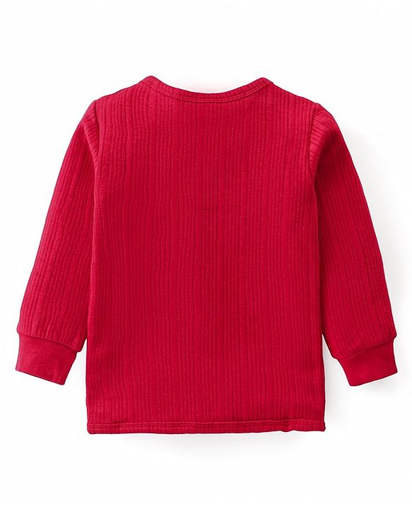 Babyhug Full Sleeves Solid Colour Front Open Thermal Vest - Red