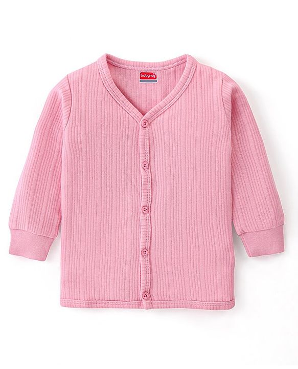 Babyhug Full Sleeves Solid Color Front Open Thermal Vest - Pink