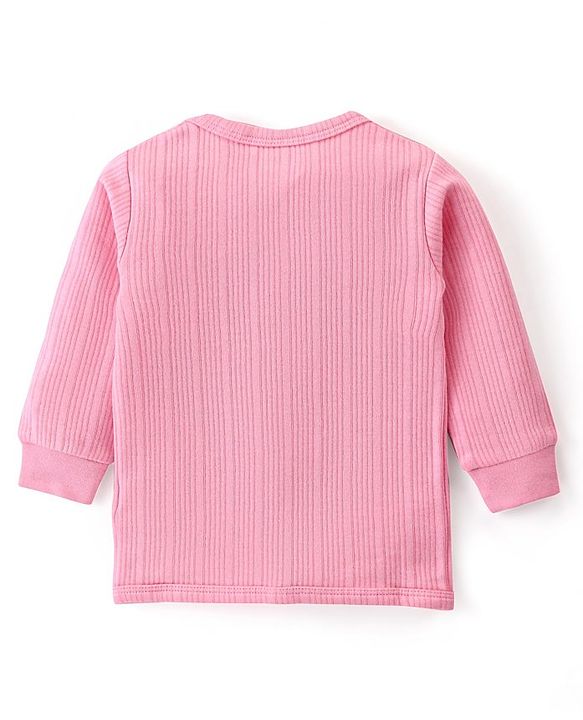 Babyhug Full Sleeves Solid Color Front Open Thermal Vest - Pink
