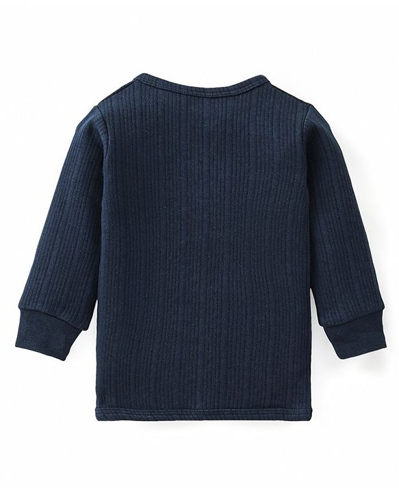 Babyhug Front Open Full Sleeves Solid Color Thermal Vest - Navy Blue