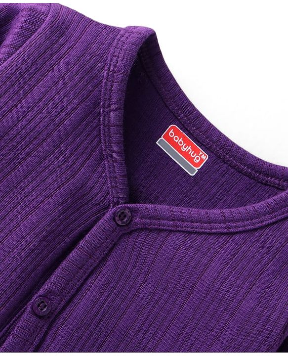 Babyhug Front Open Full Sleeves Solid Color Thermal Vest - Purple