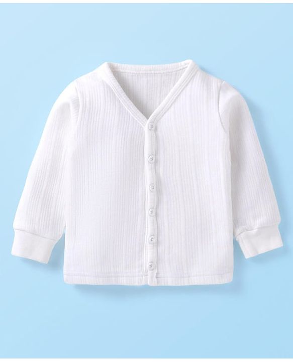 Babyhug Full Sleeves Solid Colour Front Open Thermal Vest - Off White