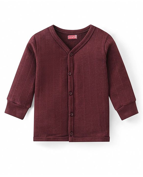 Babyhug Front Open Full Sleeves Solid Color Thermal Vest - Brown