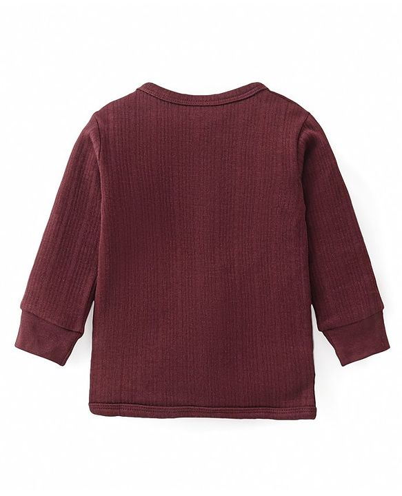 Babyhug Front Open Full Sleeves Solid Color Thermal Vest - Brown