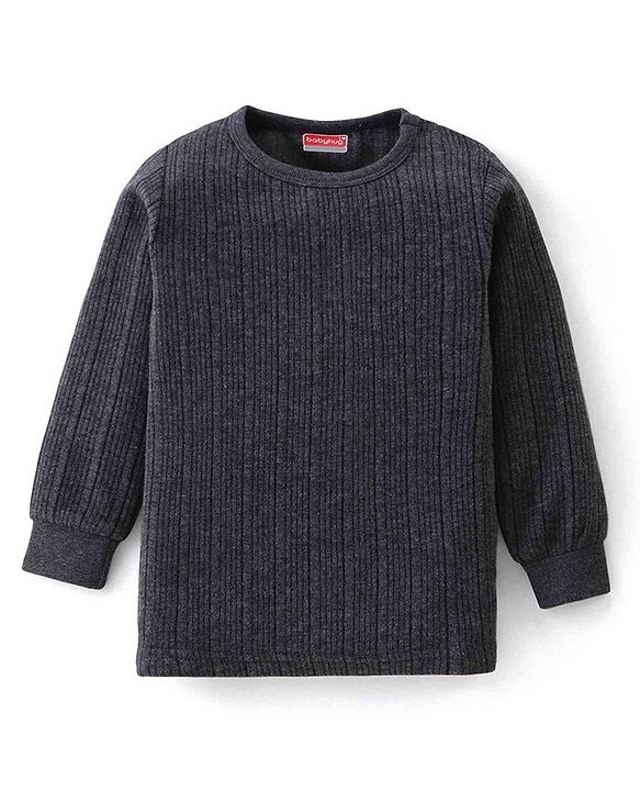 Babyhug Pull Over Full Sleeve Solid Color Thermal Vest  - Dark Grey