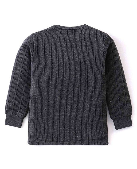 Babyhug Pull Over Full Sleeve Solid Color Thermal Vest  - Dark Grey